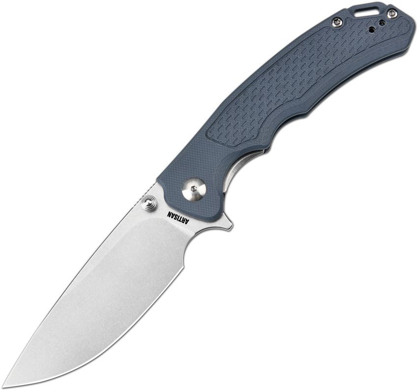 ATZ1702MBUS: Artisan Tradition V2 linerlock, blue-gray G10 handle, 3.5" stonewash S35VN drop point blade