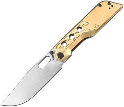 ATZ1878PBR: Artisan Beest linerlock, brass handle, 3.63" stonewash AR-RPM9 drop point blade