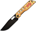 ATZ1878PGL: Artisan Beest linerlock, gold aluminum handle with red dragon artwork, 3.63" black PVD AR-SFII blade