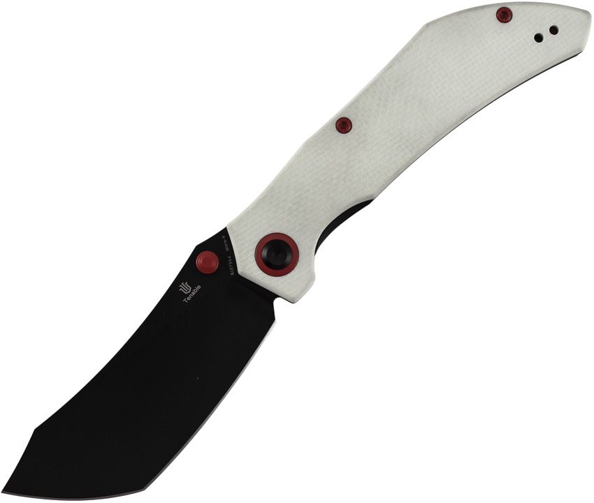 Tenable Tipper linerlock folding knife with BlackWash Nitro V cleaver blade and white G10 handle (B1079A4)