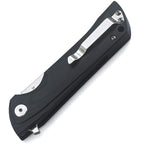 Bestech Knives Paladin Linerlock with satin blade and black handle, displayed open.
