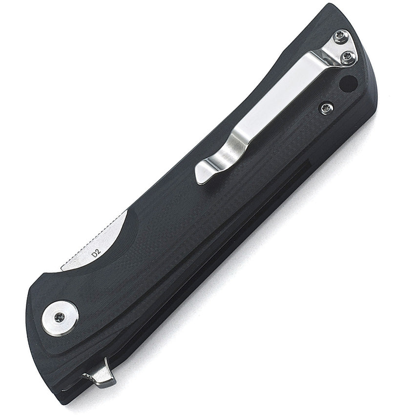 Bestech Knives Paladin Linerlock with satin blade and black handle, displayed open.