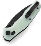Bestech Knives Ronan B-Lock folding knife with jade handle and black blade, open position.