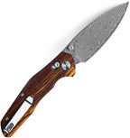 Bestech Knives Ronan B-Lock Damascus blade with wood handle, angled view.