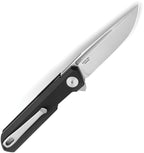 Bestech Knives Mini Dundee Linerlock with satin blade and black handle, displayed at angle.