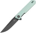 Bestech Mini Dundee linerlock with teal handle and black coated blade, angled view.