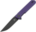 Bestech Knives Mini Dundee Linerlock with black coated blade and purple handle, angled view.