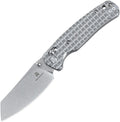 Bestech Cicada's Wing folding knife with stonewash 10Cr15CoMoV reverse tanto blade and frag pattern steel handle (BTKMK06S5)