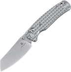 Bestech Cicada's Wing folding knife with stonewash 10Cr15CoMoV reverse tanto blade and frag pattern steel handle (BTKMK06S5)