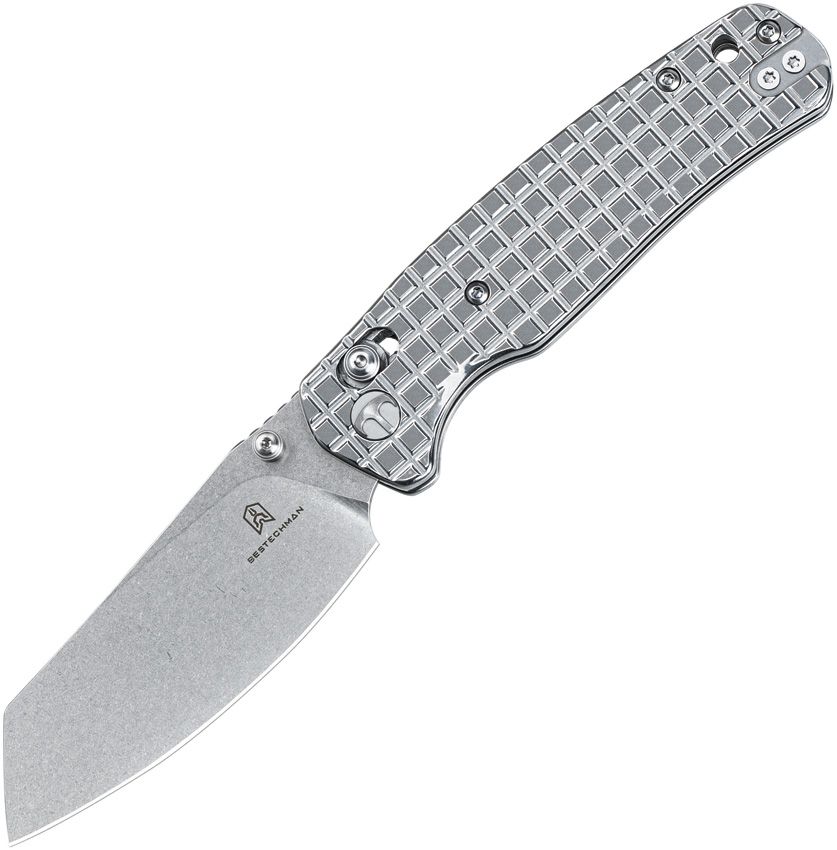 Bestech Cicada's Wing folding knife with stonewash 10Cr15CoMoV reverse tanto blade and frag pattern steel handle (BTKMK06S5)
