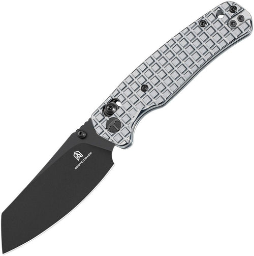 Bestech Cicada's Wing folding knife with black PVD 10Cr15CoMoV reverse tanto blade and frag pattern steel handle (BTKMK06S6)