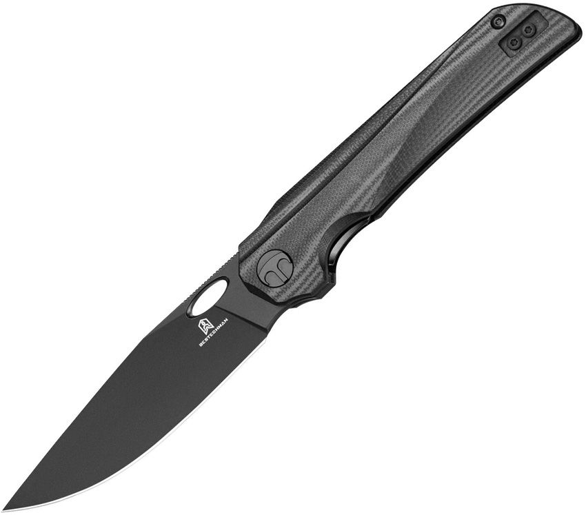 Bestech Smuga linerlock folding knife with black PVD AEB-L clip point blade and black and gray G10 handle (BTKMK22E)