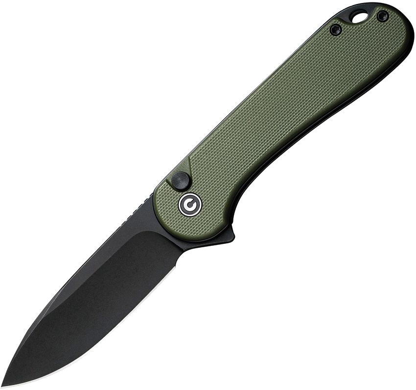 C18062P3CP: Civivi Elementum II button lock, OD green G10 handle, 3" black stonewash Nitro V drop point blade