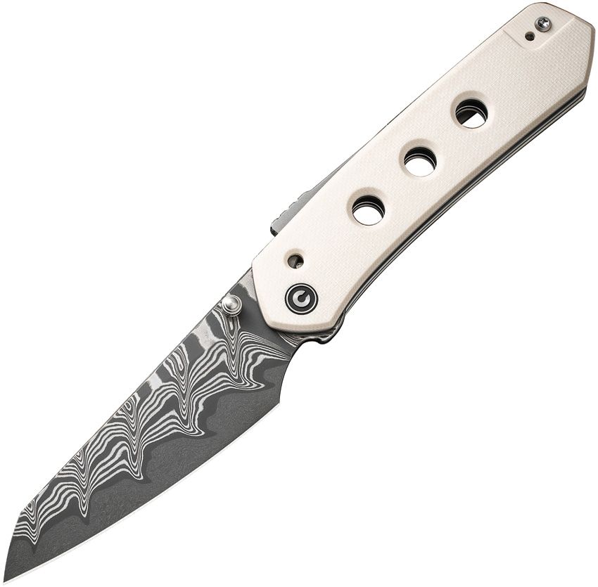 C22036DS1CP: Civivi Vision FG Superlock, ivory G10 handle, 3.5" Damascus blade