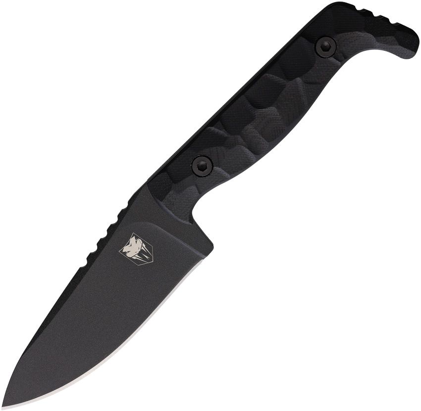 CBTKPBLK: Cobratec Kingpin fixed blade, black sculpted G10 handle, 4" black powder coated D2 drop point blade
