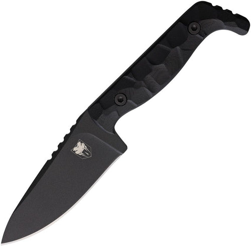CBTKPBLK: Cobratec Kingpin fixed blade, black sculpted G10 handle, 4" black powder coated D2 drop point blade