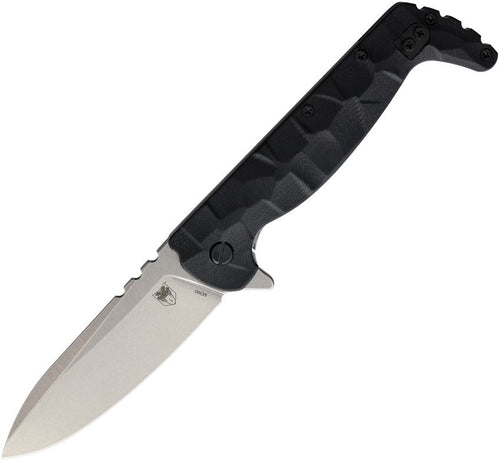CBTKPFLBLK: Cobratec Kingpin framelock, black G10 and titanium handle, 3.5" stonewash M390 blade