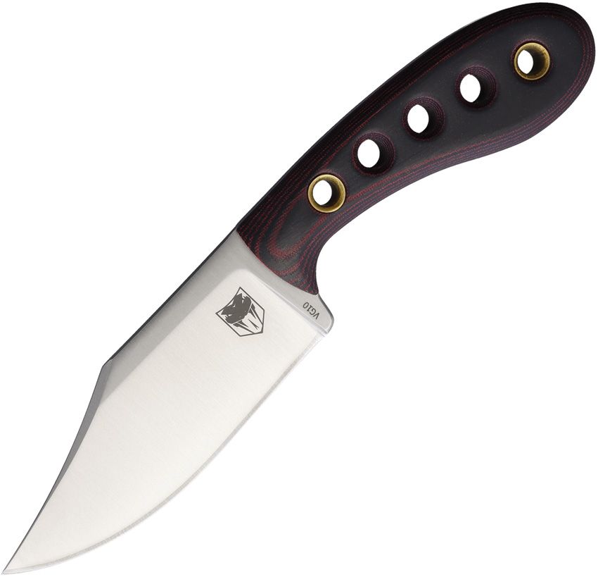 CBTPBWMC: Cobratec Pocket Bowie fixed blade, black and red micarta handle, 3.25" satin VG-10 bowie blade