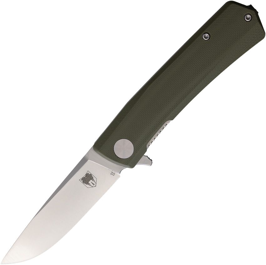 CBTSRPODG: Cobratec Serpent linerlock, OD green G10 handle, 3" satin D2 blade