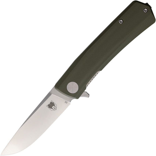 CBTSRPODG: Cobratec Serpent linerlock, OD green G10 handle, 3" satin D2 blade