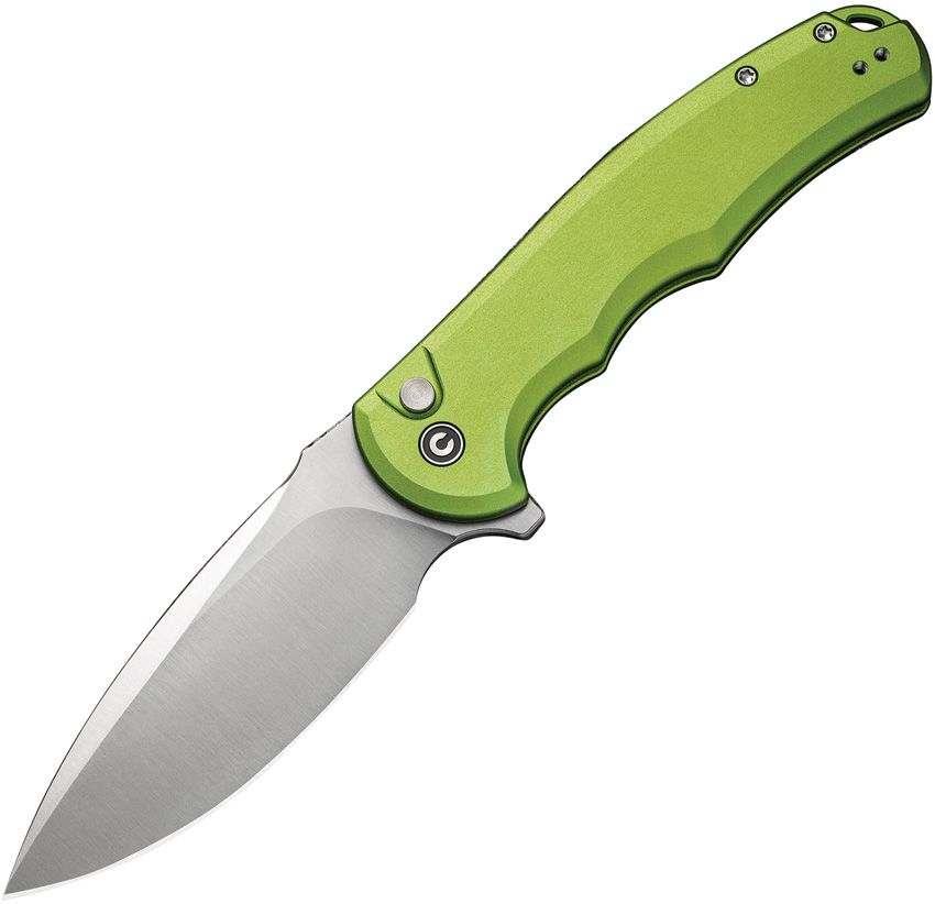 CIVC18026E3: Civivi Praxis button lock, lime aluminum handle, 3.75" satin Nitro V drop point blade
