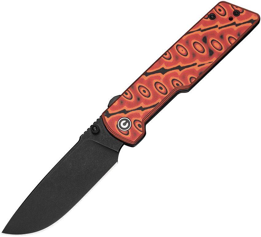 Civivi Zygon Top crossbar lock folding knife with black stonewash Nitro V blade and orange black micarta handle (CIVC250352)