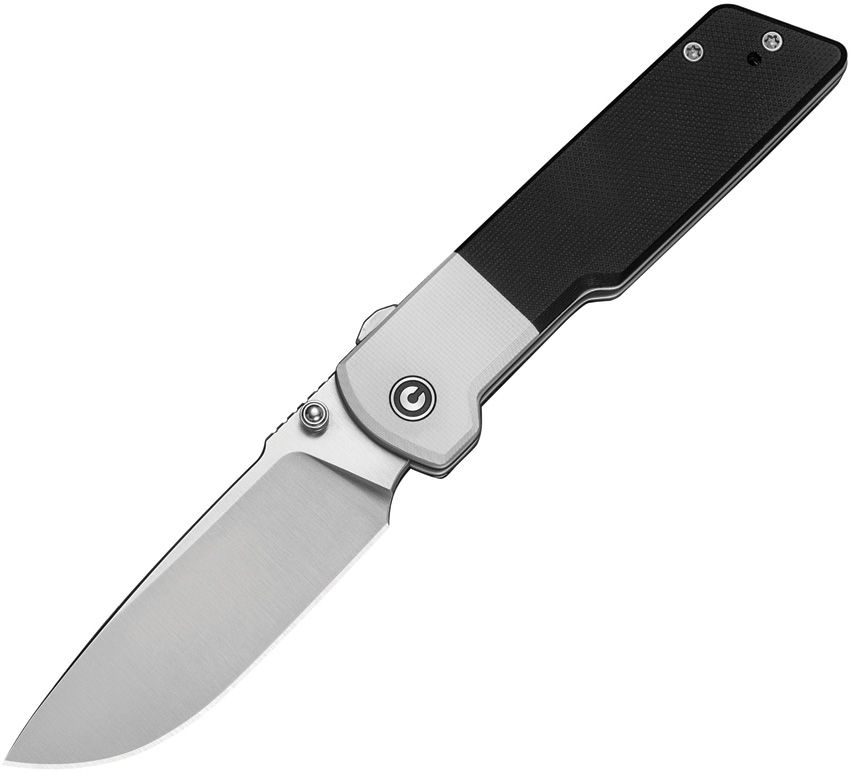 Civivi Zygon Top crossbar lock folding knife with satin Nitro V blade and black G10 handle with bolsters (CIVC25035C1)
