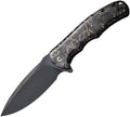 CIVC803J: Civivi Praxis linerlock, shredded carbon fiber and golden shred resin handle, 3.75" black stonewash 9Cr18MoV blade