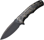 CIVC803J: Civivi Praxis linerlock, shredded carbon fiber and golden shred resin handle, 3.75" black stonewash 9Cr18MoV blade