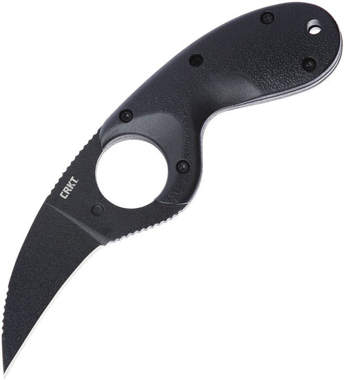 CRKT Bear Claw fixed blade knife with black powder coat AUS-8 hawkbill blade and black GRN handle (CR2516K)