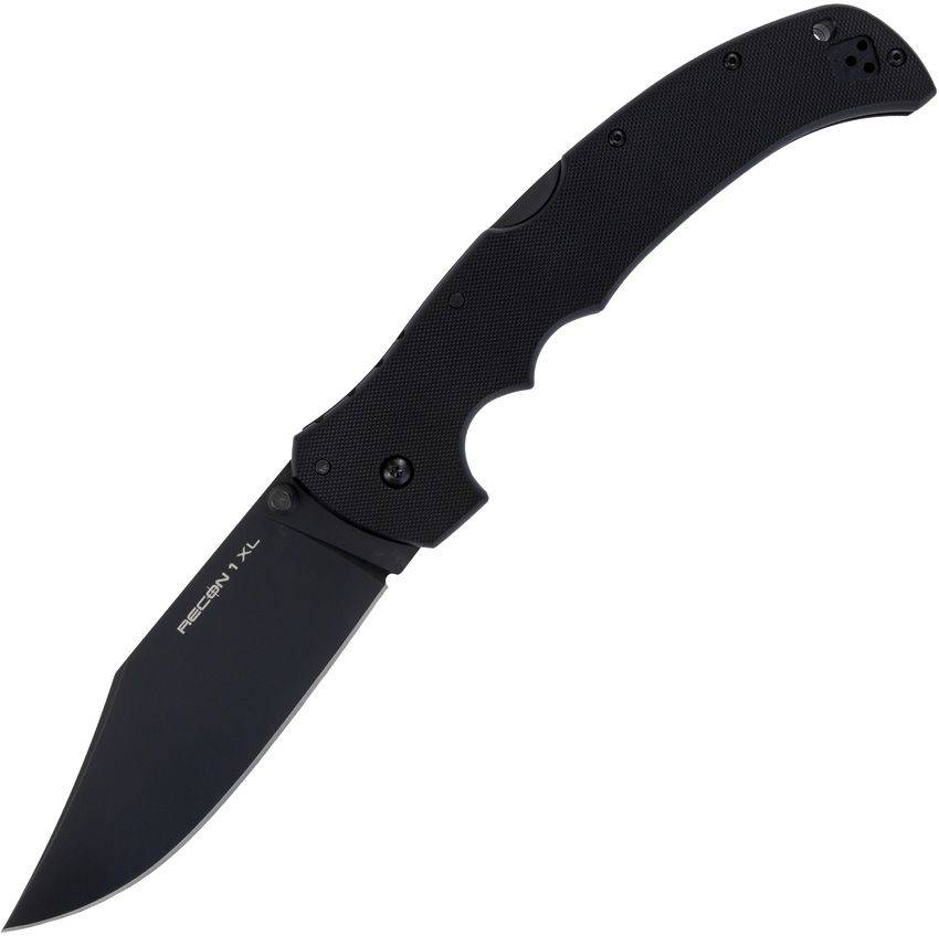 CS27TXLC: Cold Steel Recon 1 XL Tri-Ad Lock, black G10 handle, 5.25" black PVD CTS-XHP clip point blade