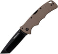 Cold Steel Verdict Lockback FDE Tanto with black coated blade and tan handle, displayed at angle.