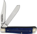 Cold Steel Mini Trapper folding knife with satin blade and dark blue handle, open position.