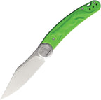 DGR2404GRST: Daggerr Lisichka gimbal lock, green sculpted FRN handle, 3.88" satin 8Cr13MoV clip point blade