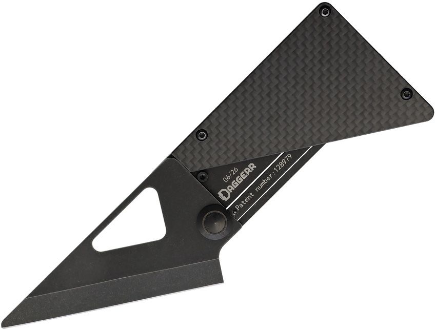 DGRCRDKNFBK: Daggerr CardKnife framelock, black titanium and carbon fiber handle, 3.27" 8Cr13MoV blade