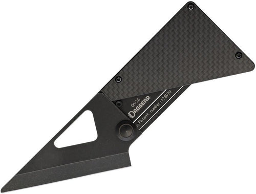 DGRCRDKNFBK: Daggerr CardKnife framelock, black titanium and carbon fiber handle, 3.27" 8Cr13MoV blade