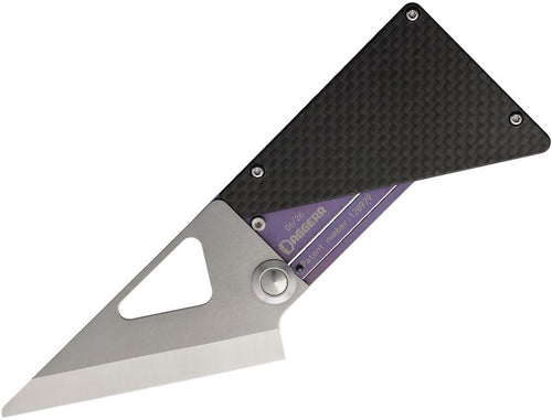 DGRCRDKNFPR: Daggerr CardKnife framelock, purple titanium and carbon fiber handle, 3.27" 8Cr13MoV blade