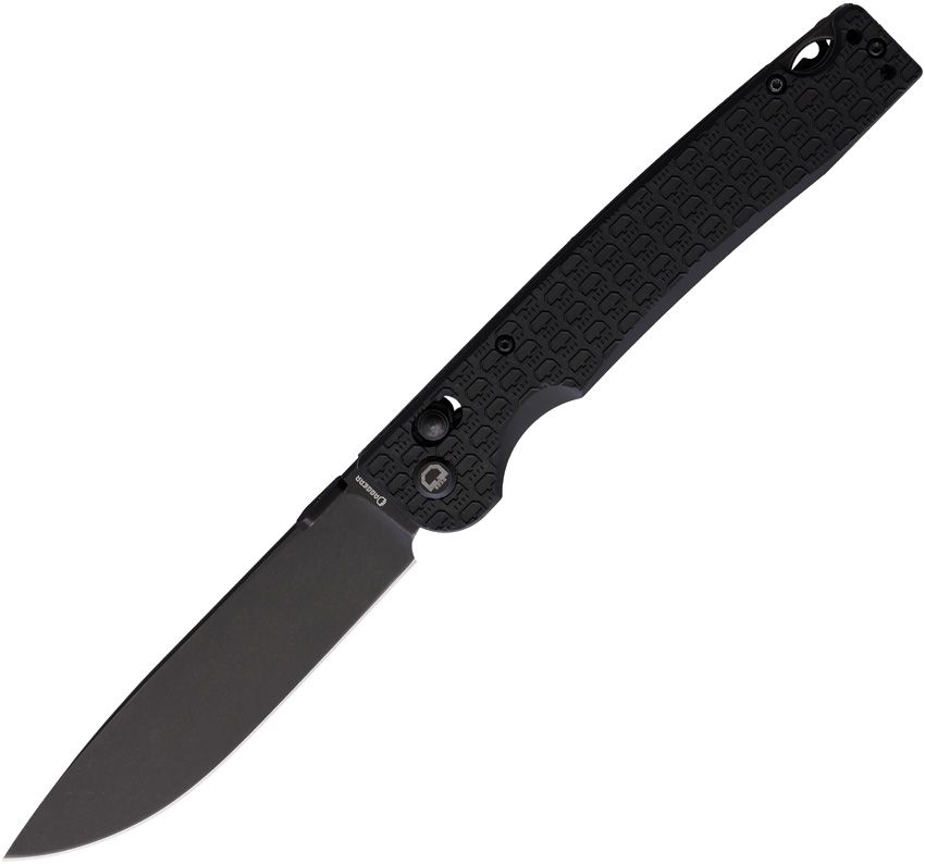 DGRDPTXBKBW: Daggerr Dropet crossbar lock, black textured FRN handle, 3.88" black stonewash 8Cr14MoV spear point blade