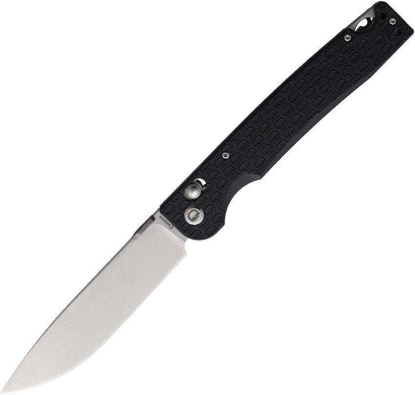 DGRDPTXBKSW: Daggerr Dropet crossbar lock, black textured FRN handle, 3.88" stonewash 8Cr14MoV spear point blade