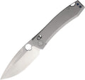 Daggerr Nightmare X-Lock Magnacut folding knife with satin blade and gray handle at angle.