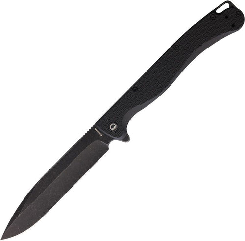 DGRFKFBKBW: Daggerr Finka linerlock, black FRN handle, 5" black stonewash 8Cr13MoV spear point blade