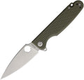 Daggerr Florin Linerlock with satin blade and OD green textured handle, displayed open.