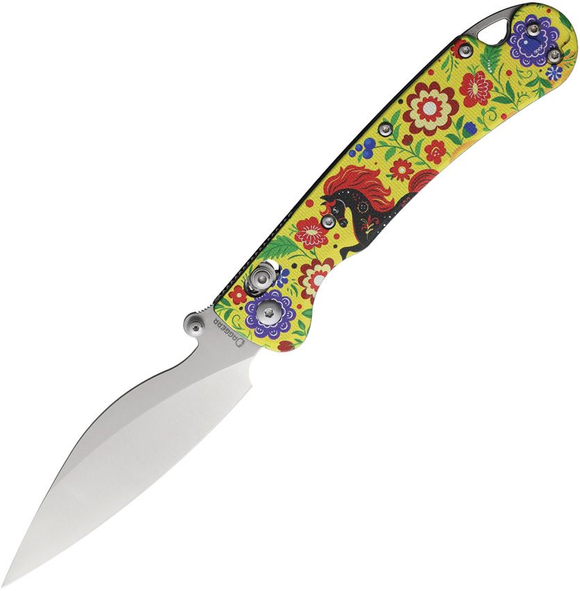 Daggerr Pelican Slim crossbar lock folding knife with satin VG-10 blade and Gorodets folk art G10 handle (DGRFM023SGRD)
