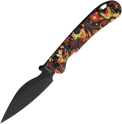 Daggerr Pelican Slim crossbar lock folding knife with black VG-10 blade and Khokhloma folk art G10 handle (DGRFM023SXO)