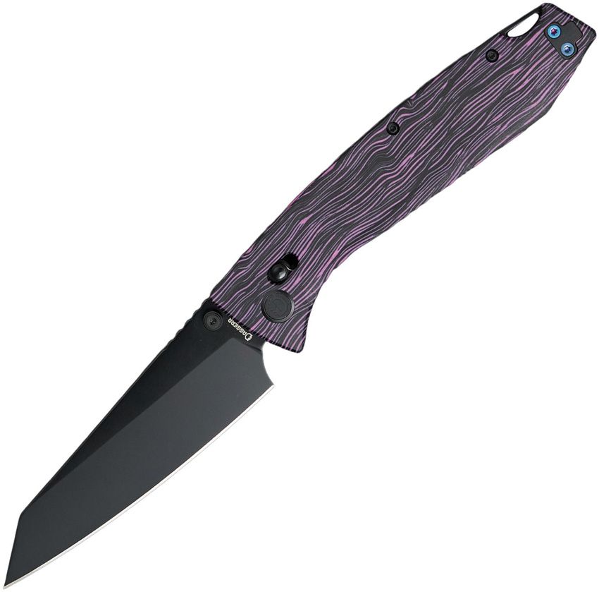DGRFM81TPRBK: Daggerr Alligator crossbar lock, black and purple G-Mascus G10 handle, 4.25" black MagnaCut reverse tanto blade