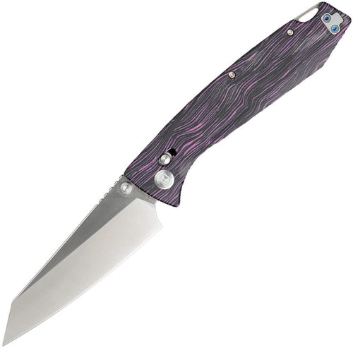 DGRFM81TPRS: Daggerr Alligator crossbar lock, black and purple G-Mascus G10 handle, 4.25" satin MagnaCut reverse tanto blade