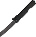 DGRHGBKBW: Daggerr Higonokami framelock, black steel handle, 3.5" black stonewash VG-10 reverse tanto blade