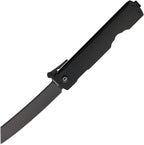 DGRHGBKBW: Daggerr Higonokami framelock, black steel handle, 3.5" black stonewash VG-10 reverse tanto blade