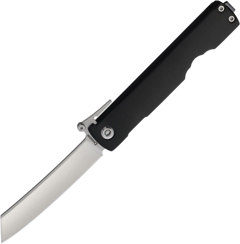 DGRHGBKSW: Daggerr Higonokami framelock, black steel handle, 3.5" stonewash VG-10 reverse tanto blade