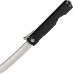 DGRHGBKSW: Daggerr Higonokami framelock, black steel handle, 3.5" stonewash VG-10 reverse tanto blade
